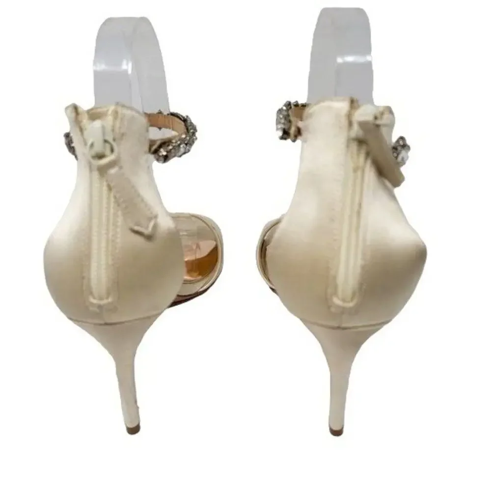 Badgley Mischka Rhinestone Embellished OPen Toe Ankle Strap Heels Size 8